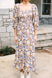 Feeling Connected Blue Floral Midi Dress