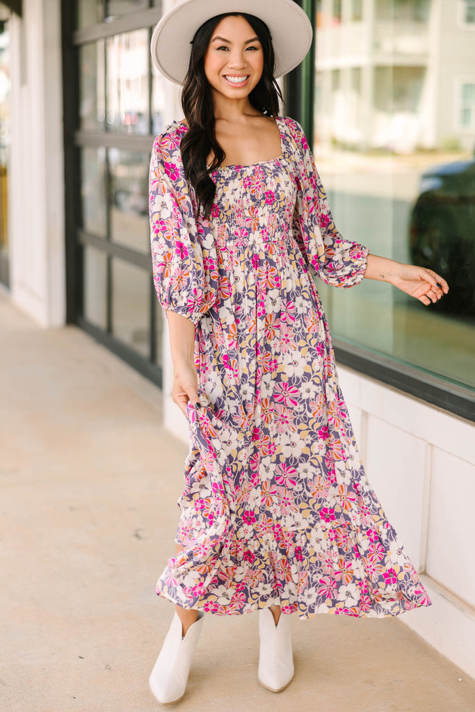 Feeling Connected Purple Floral Midi Dress – Shop the Mint