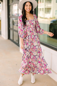 Feeling Connected Purple Floral Midi Dress