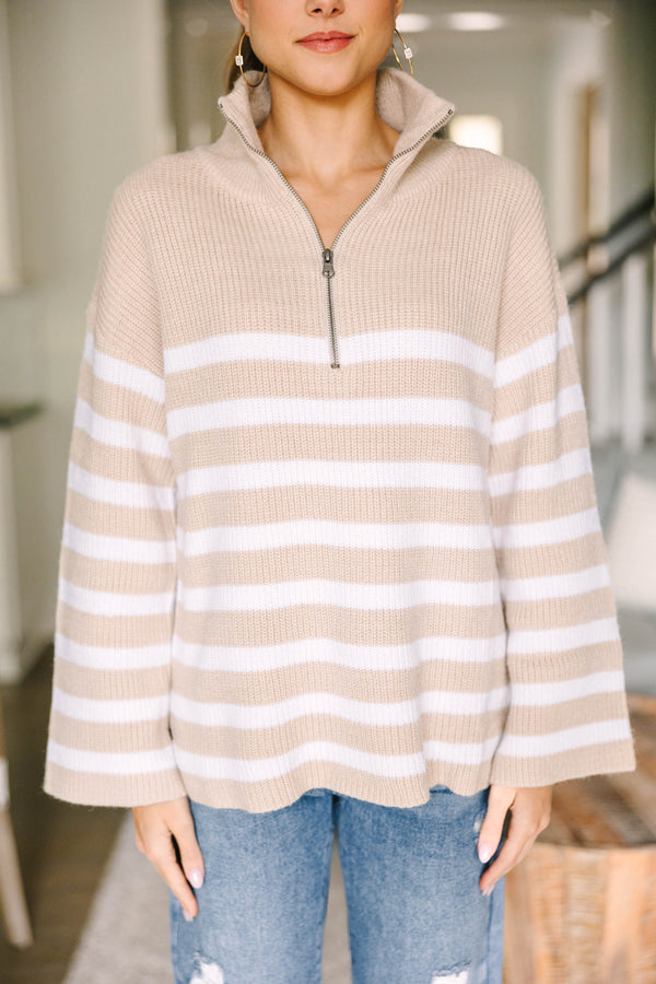 Embrace Yourself Taupe Brown Striped Sweater