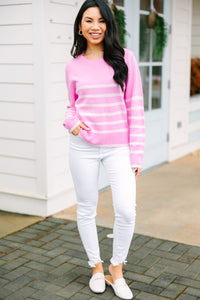 New Days Ahead Pink Striped Sweater