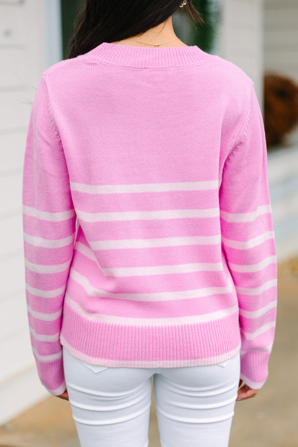 New Days Ahead Pink Striped Sweater