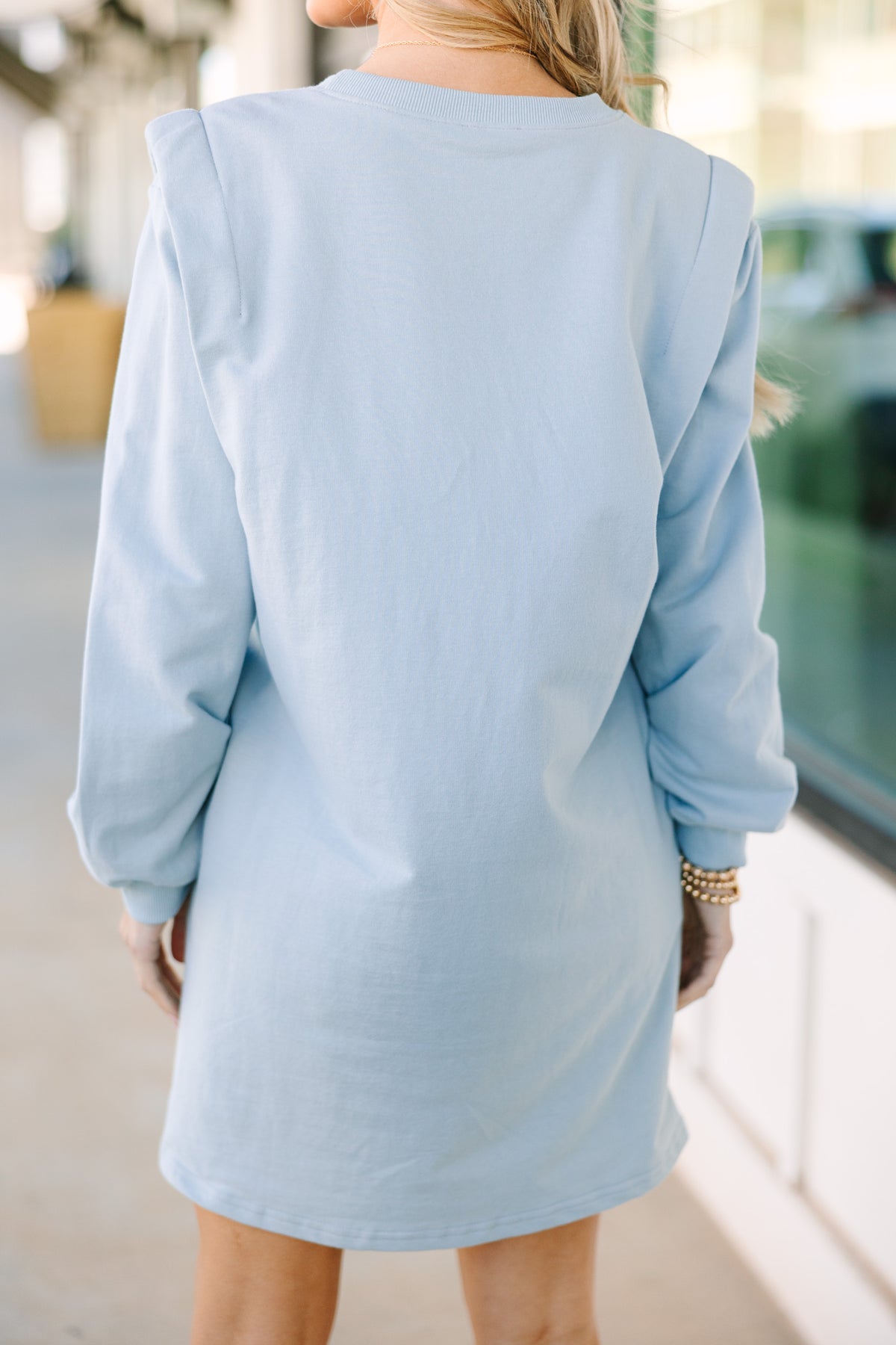 Do What You Love Light Blue Padded Shoulder Dress – Shop the Mint