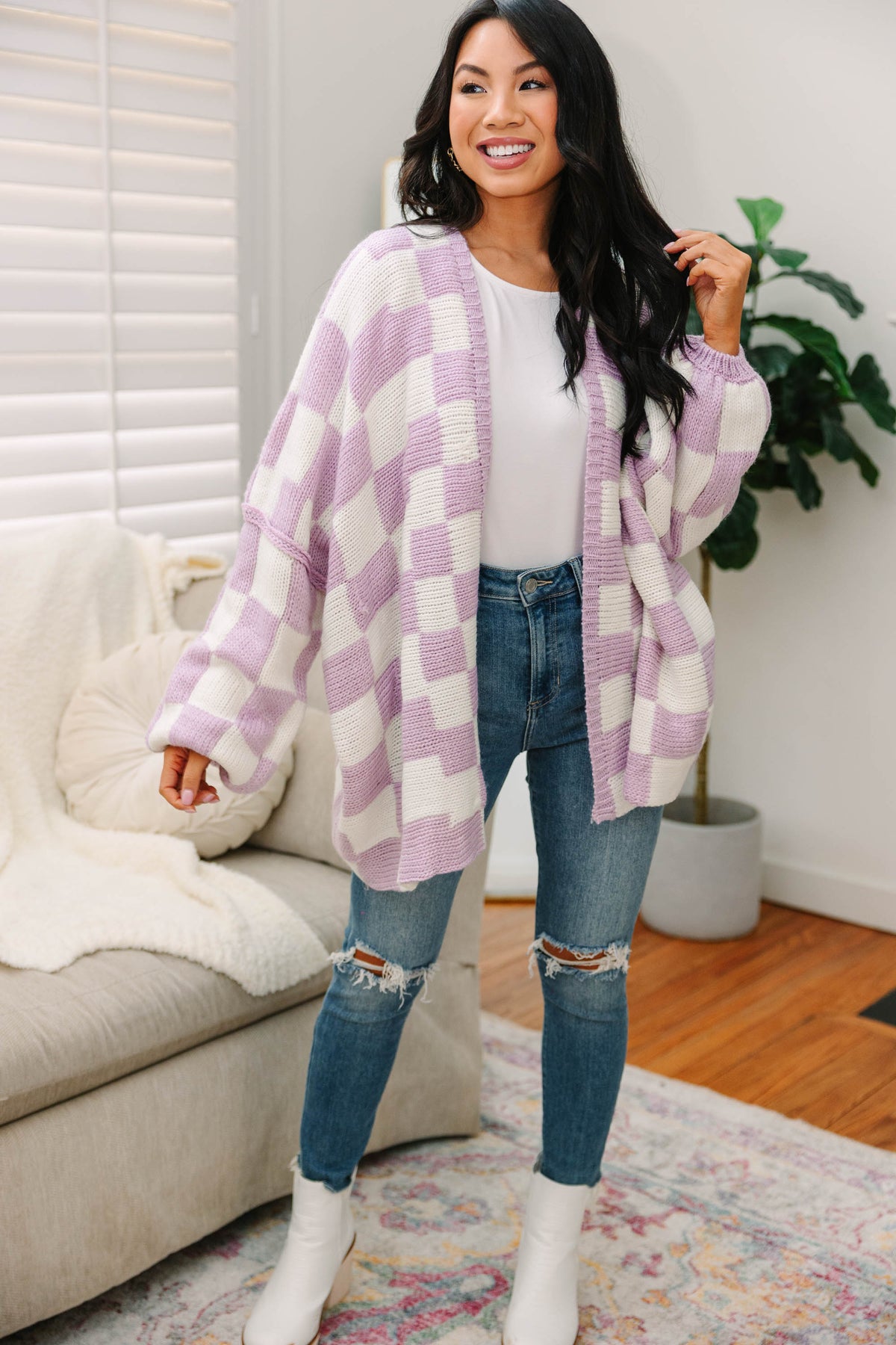 That's Life Lavender Purple Checkered Cardigan – Shop the Mint
