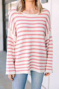 Mind Is Made Up Cream-Rose Striped Sweater
