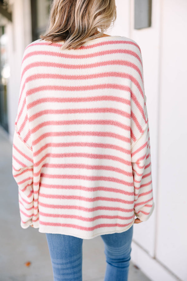 Mind Is Made Up Cream-Rose Striped Sweater