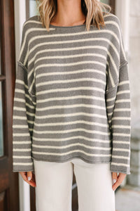 Mind Is Made Up Gray-Cream Striped Sweater