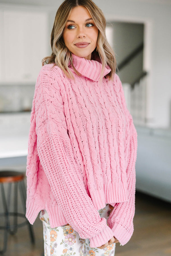 Better Get Going Pink Cable Knit Sweater