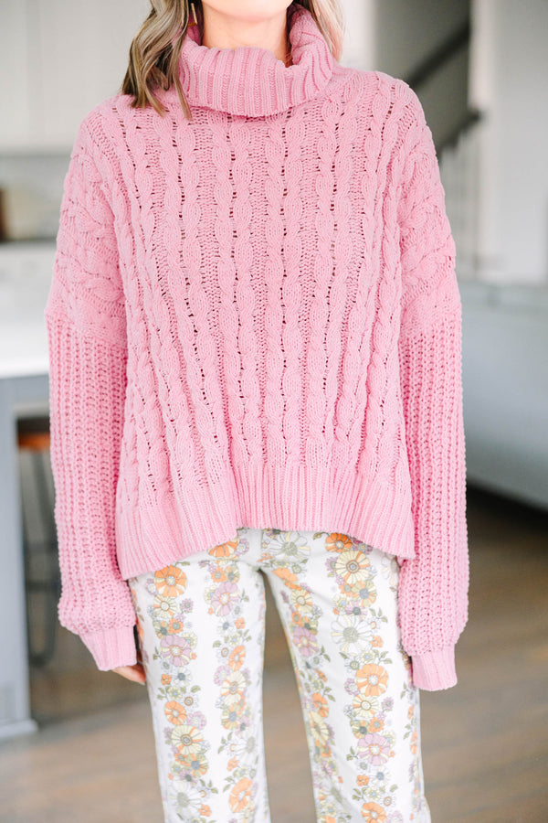 Cable knit pink on sale sweater