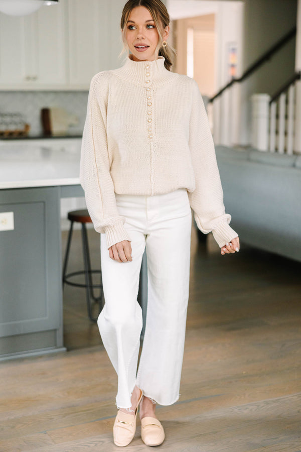 Give You More Almond White Pearl Sweater