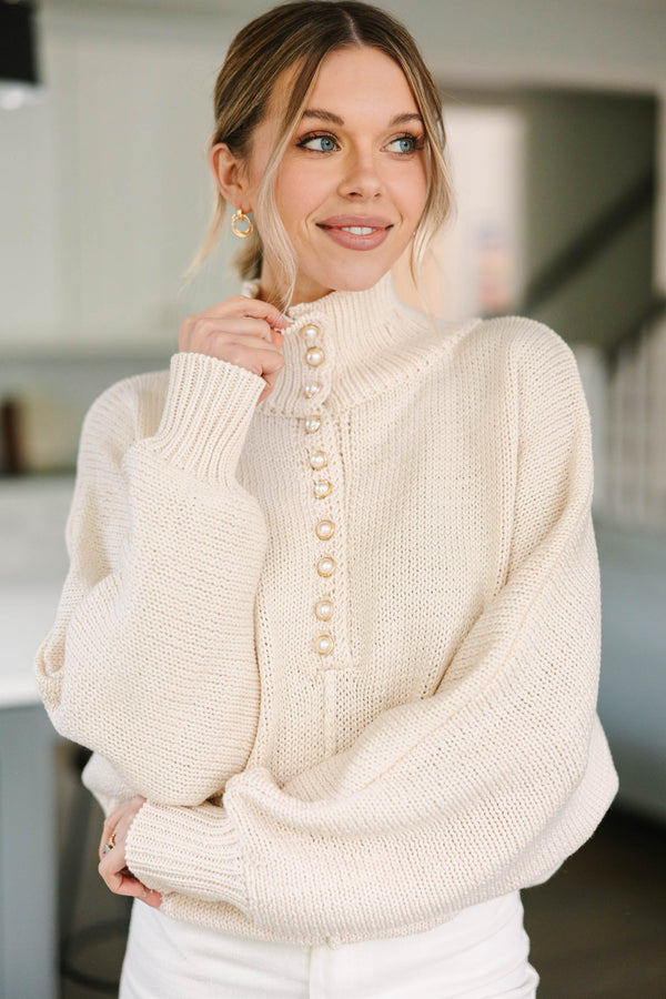 Give You More Almond White Pearl Sweater