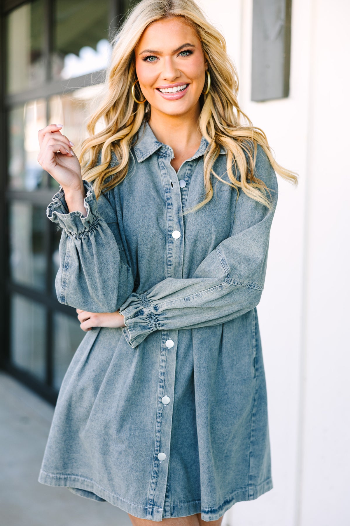 Meet You Out West Blue Mineral Washed Denim Dress – Shop the Mint