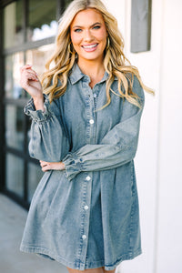 Meet You Out West Blue Mineral Washed Denim Dress