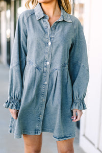 Meet You Out West Blue Mineral Washed Denim Dress