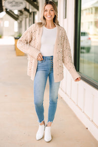 Best Of Both Worlds Oatmeal Brown Embellished Cardigan