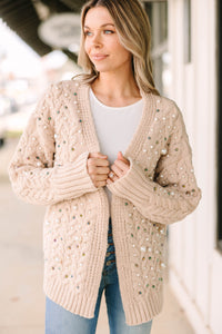 Best Of Both Worlds Oatmeal Brown Embellished Cardigan
