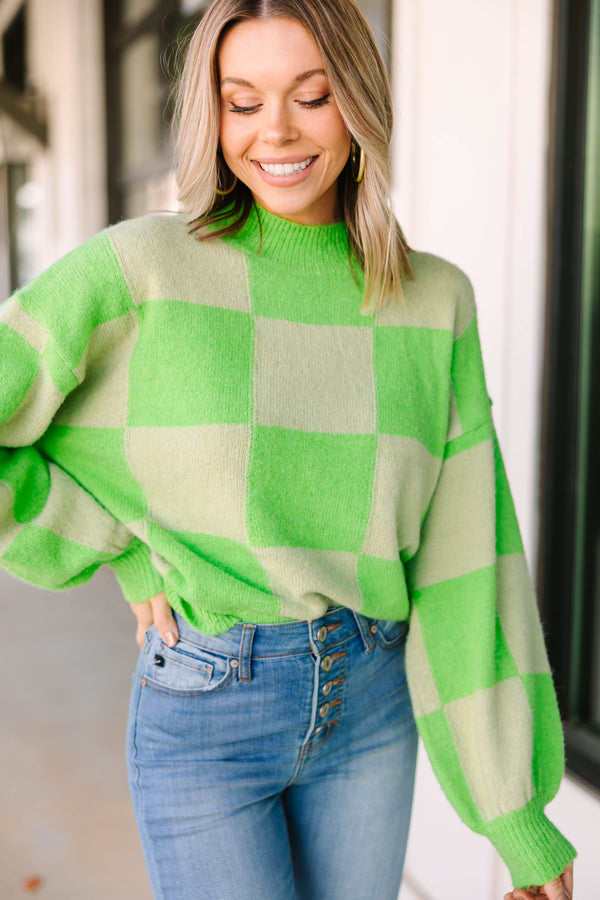 Better Together Lime Green Checkered Sweater