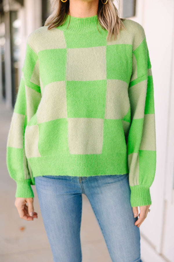 Better Together Lime Green Checkered Sweater