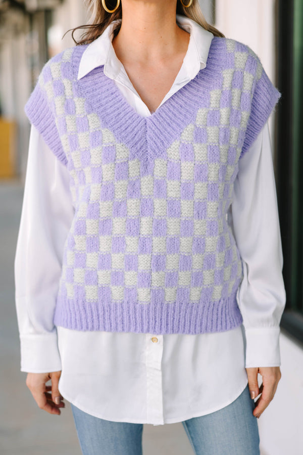 Get You Far Lilac Purple Checkered Sweater Vest