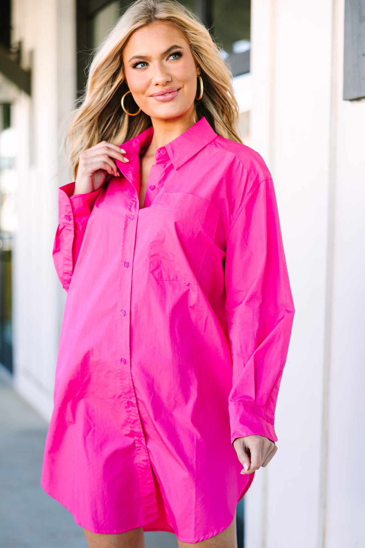Ask Around Fuchsia Pink Shirt Dress Shop the Mint Ask Around Fuchsia Pink Shirt Dress Shop the Mint