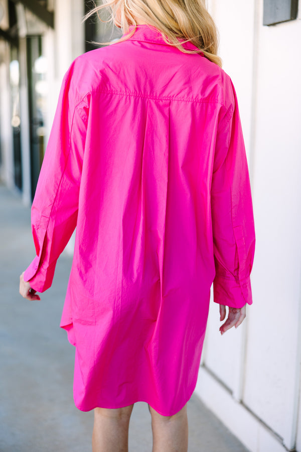 pink women's dress shirt Ask Around Fuchsia Pink Shirt Dress – Shop the Mint