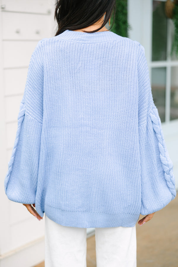 In Full Support Baby Blue Cable Knit Cardigan
