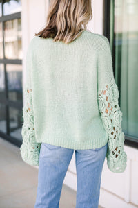 Need Your Love Mint Green Crochet Sleeve Sweater