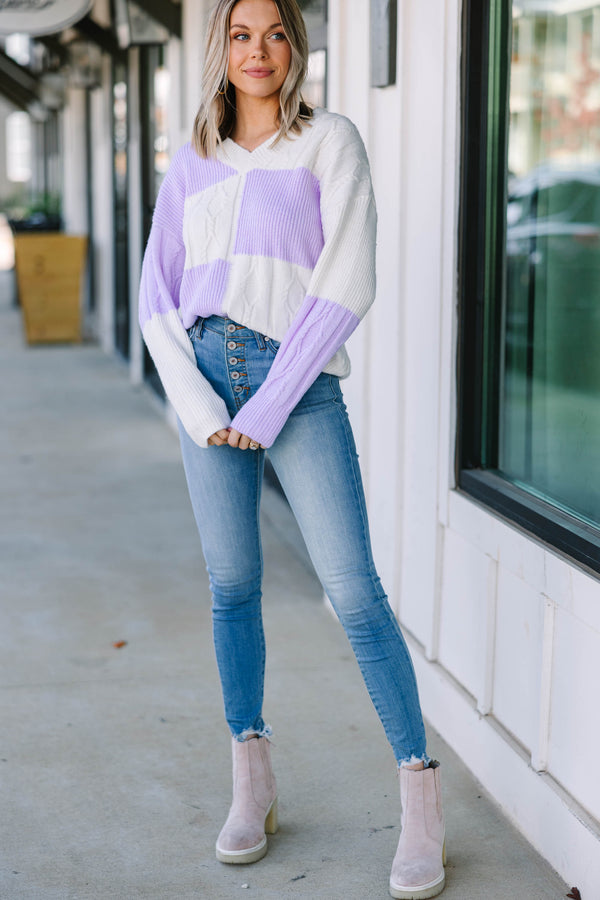 Just Take A Look Lavender Purple Checkered Sweater