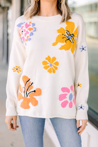 All I See Ivory White Floral Sweater