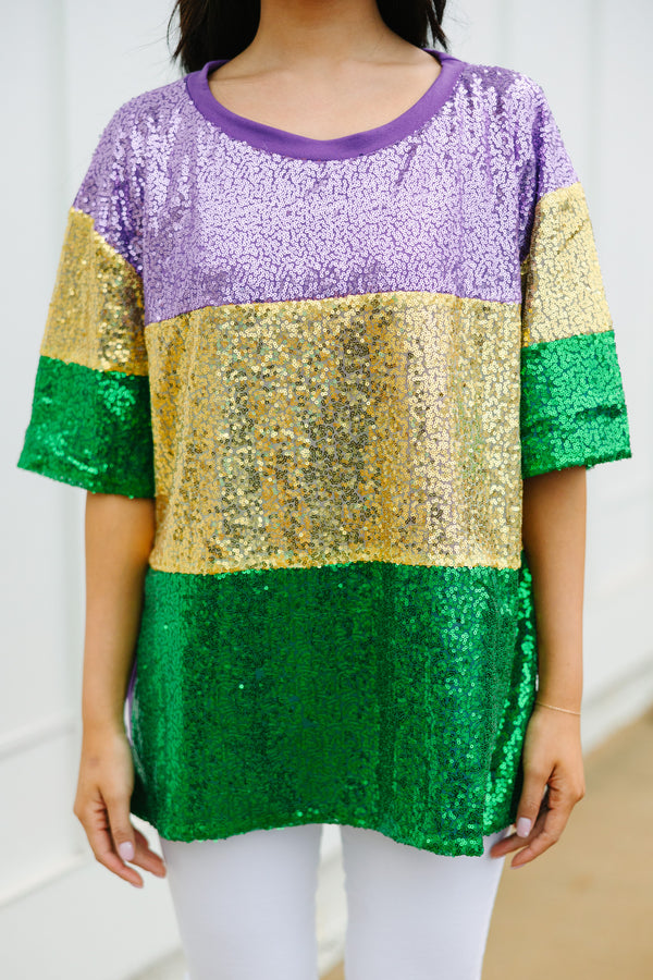 fun sequin mardi gras top