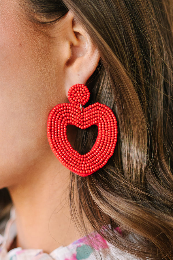 Heart Beats For You Red Beaded Earrings