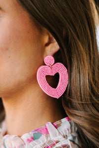 Heart Beats For You Pink Beaded Earrings