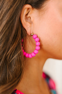 It's All Fun Pink Beaded Hoop Earrings