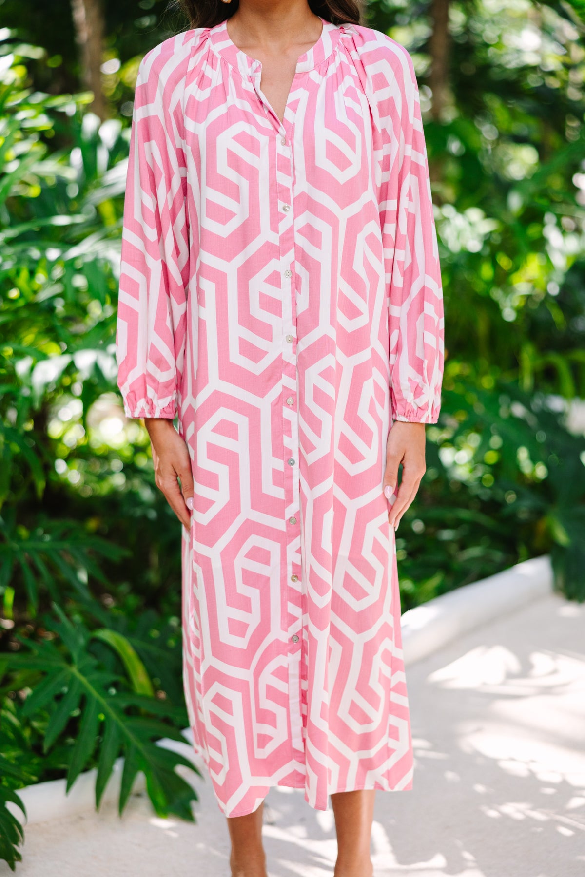pink geometric dress You've Got The Idea Pink Geometric Midi Dress Shop the Mint