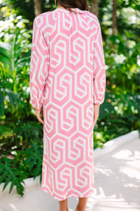 You've Got The Idea Pink Geometric Midi Dress