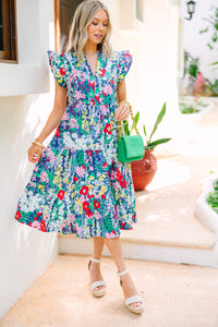 Bright Days Ahead Navy Blue Floral Midi Dress – Shop the Mint
