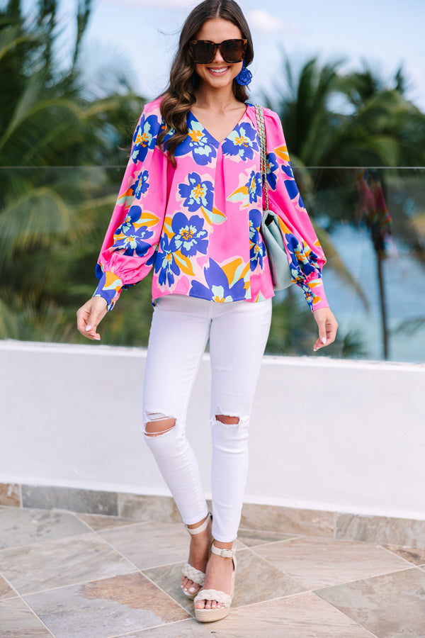 Know It All Pink Floral Blouse