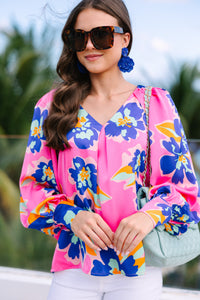 Know It All Pink Floral Blouse