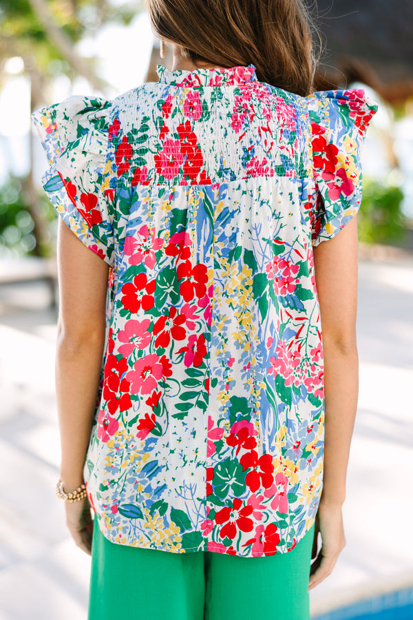 Live Out Loud Off White Floral Blouse
