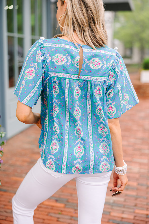 Feeling In Control Blue Floral Blouse