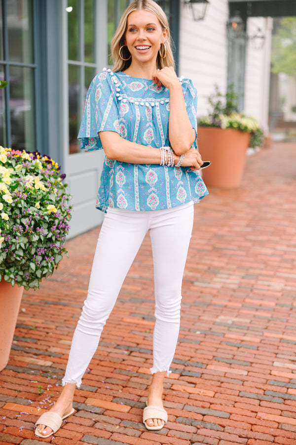 Feeling In Control Blue Floral Blouse