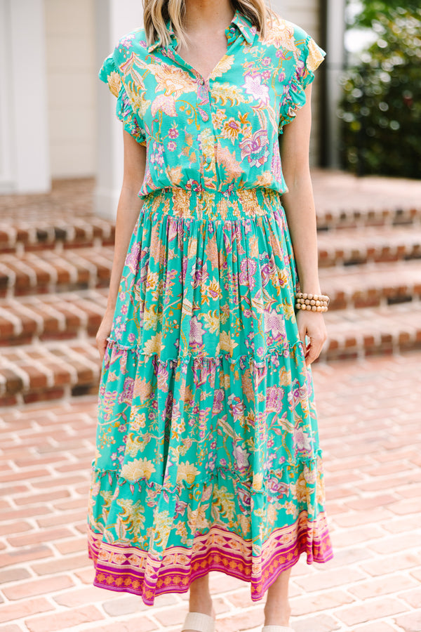 Before You Go Jade Green Floral Maxi Dress