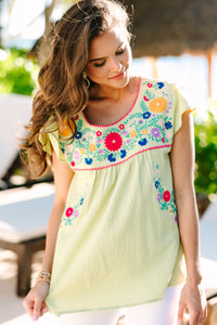 Plan On It Honeydew Green Embroidered Blouse