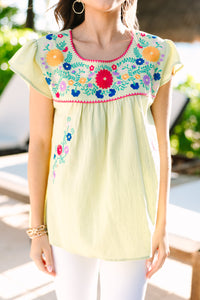 Plan On It Honeydew Green Embroidered Blouse