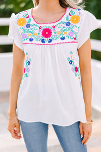 Plan On It Off White Embroidered Blouse