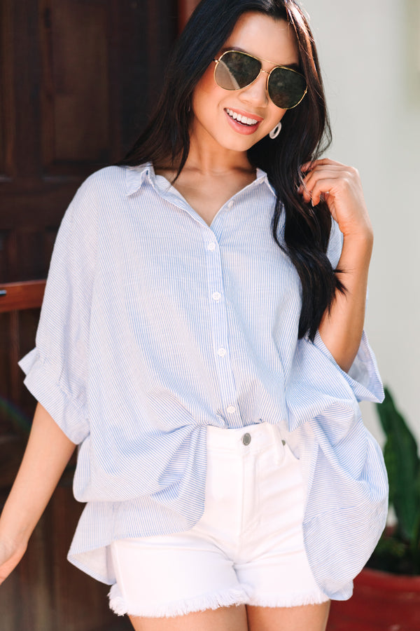 oversized blue striped collared button down 