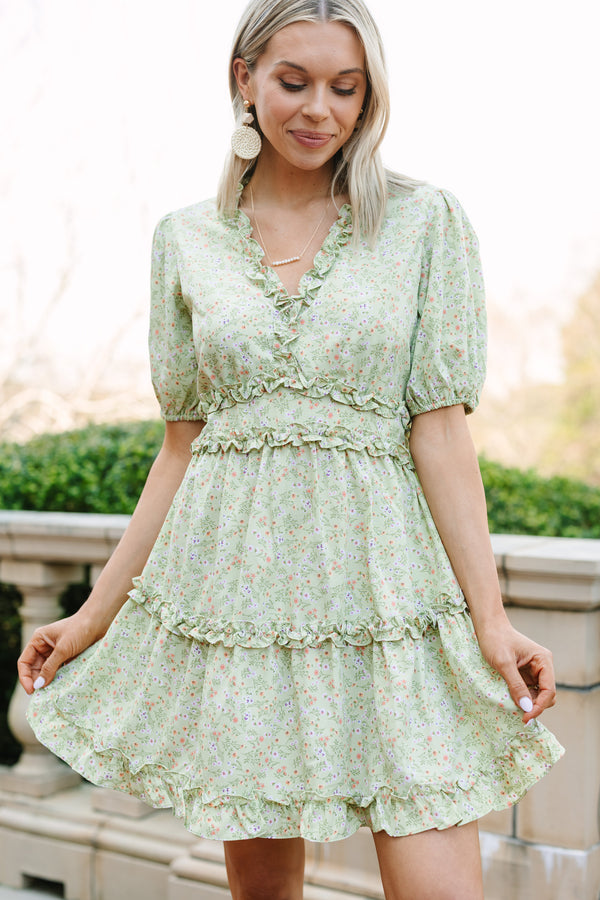 One In A Million Sage Green Floral Mini Dress