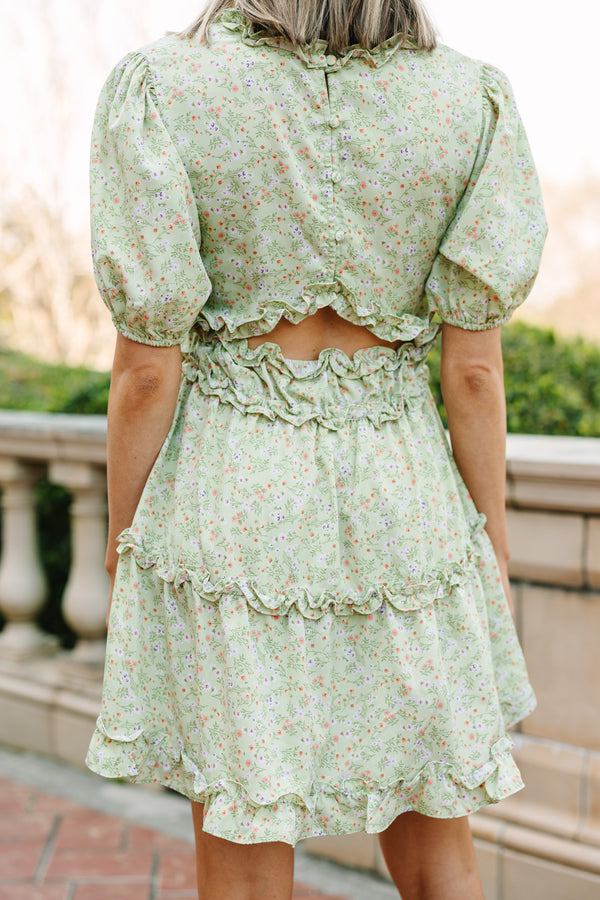 One In A Million Sage Green Floral Mini Dress
