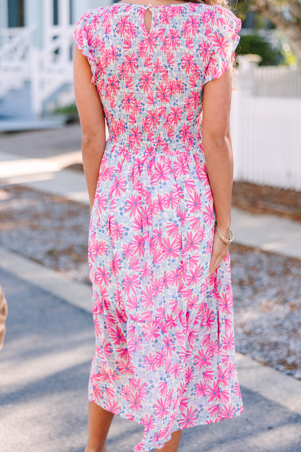 It's Your Move Pink Ditsy Floral Midi Dress