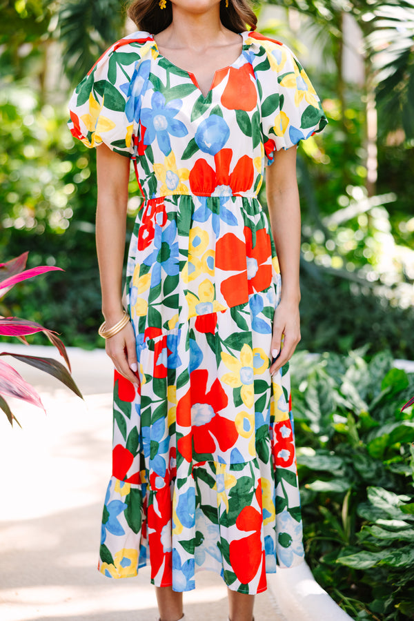 vibrant floral midi dress